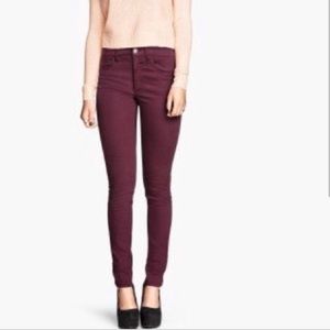 H&M Divided Burgundy High Waisted Skinny Jeans